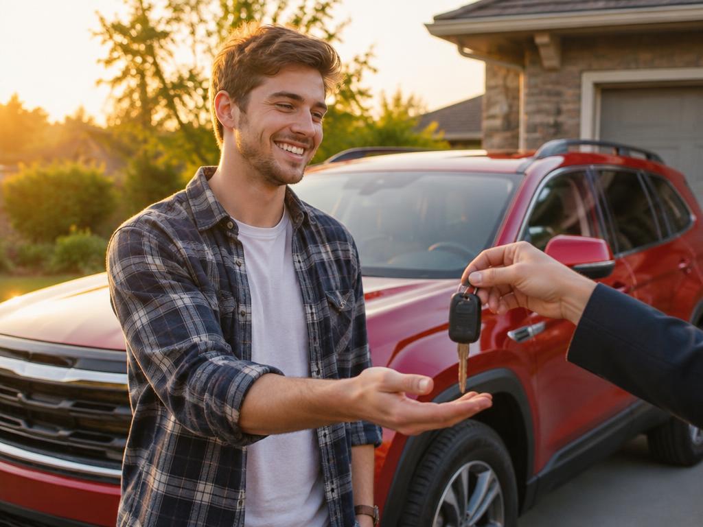 Customer receiving keys to his new SUV
